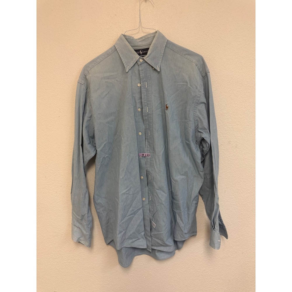 Polo Ralph Lauren Mens Chambray Button Down Shirt Light Blue Cotton Size M